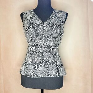 Ann Taylor Black and White Floral Blouse